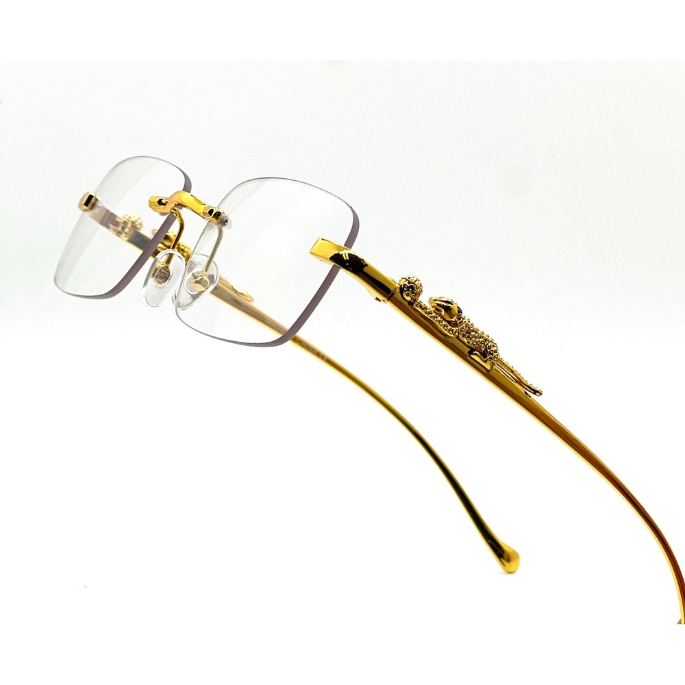 Rimless Rectangle Gold Clear Eye Glasses Unisex Fashion Eyewear‎ Casual Business